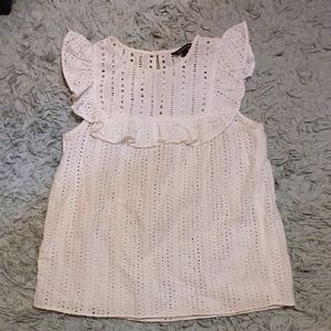 Banana Republic White Eyelet Ruffle Sleeve Blouse